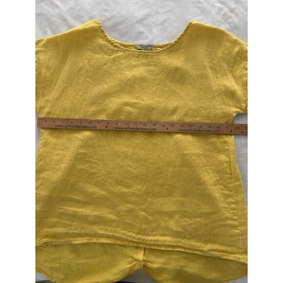 TERZO MILLENNIO Linen Top Button Back M Yellow Lagenlook Beach Lightweight Italy - Picture 9 of 16